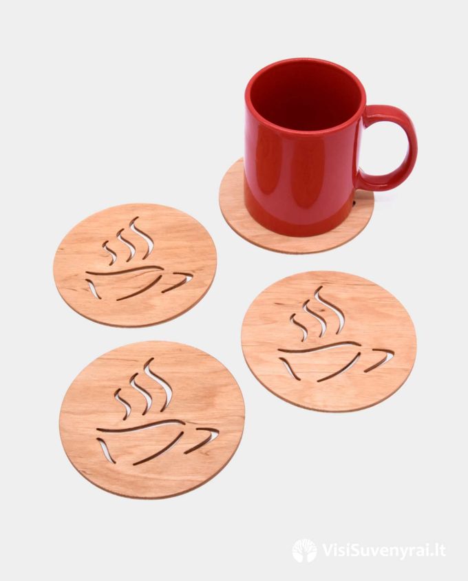 kavos padėkliukai iš medžio verslo dovanos suvenyrai su logotipu apvalūs stalo padėklai mediniai