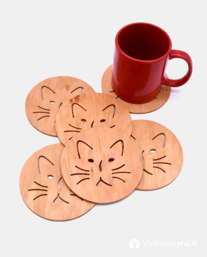 mediniai padėkliukai po puodeliu dovana kačių mylėtojams katinas suvenyras