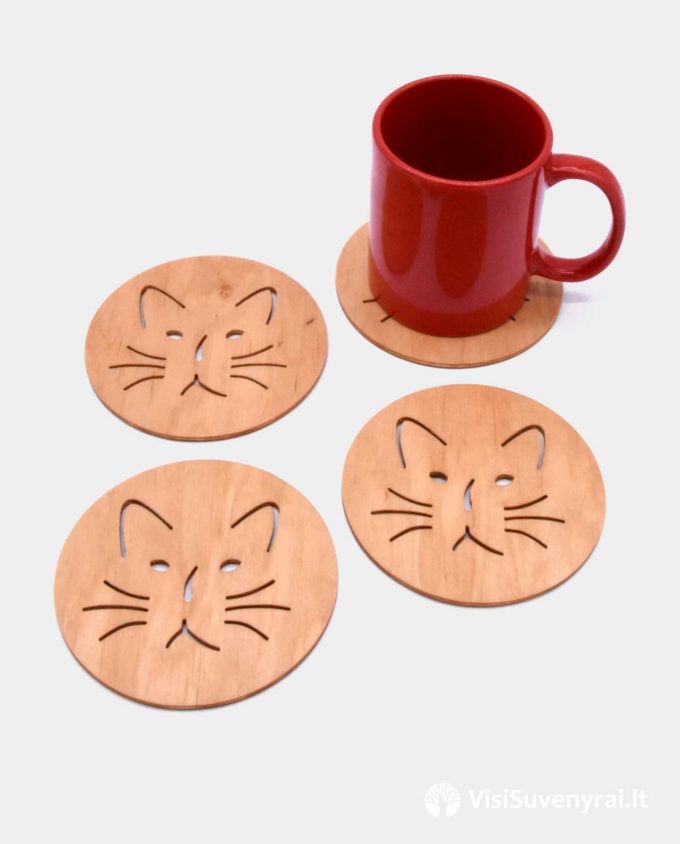 mediniai padėkliukai po puodeliu dovana kačių mylėtojams katinas suvenyras